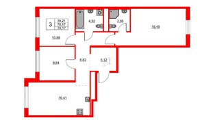 Квартира в ЖК Glorax Балтийская, 3 комнатная, 78.17 м², 2 этаж