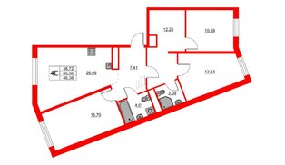 Квартира в ЖК Glorax Балтийская, 3 комнатная, 86.38 м², 2 этаж
