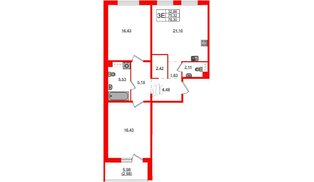 Квартира в ЖК «IQ», 2 комнатная, 78.1 м², 2 этаж