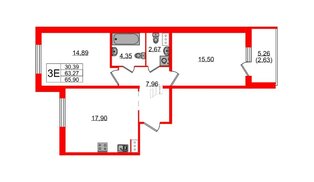 Квартира в ЖК «IQ», 2 комнатная, 65.5 м², 9 этаж