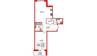 Квартира в ЖК «IQ», 1 комнатная, 56.2 м², 1 этаж
