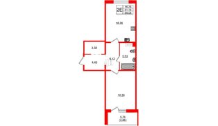 Квартира в ЖК «IQ», 1 комнатная, 53.4 м², 1 этаж