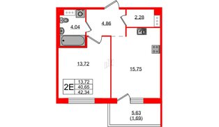Квартира в ЖК «IQ», 1 комнатная, 41.9 м², 6 этаж