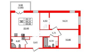 Квартира в ЖК «IQ», 2 комнатная, 70 м², 9 этаж