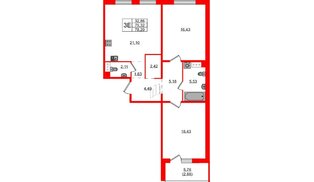 Квартира в ЖК «IQ», 2 комнатная, 78.4 м², 3 этаж