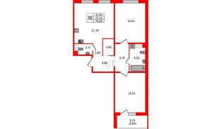 Квартира в ЖК «IQ», 2 комнатная, 78.6 м², 7 этаж