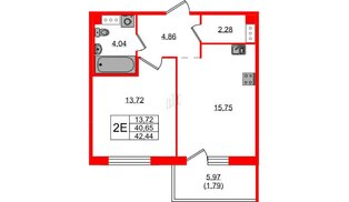 Квартира в ЖК «IQ», 1 комнатная, 42 м², 2 этаж