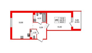 Квартира в ЖК «IQ», 1 комнатная, 48.9 м², 6 этаж