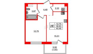 Квартира в ЖК «IQ», 1 комнатная, 40.3 м², 2 этаж