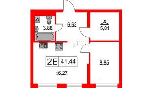 Квартира в ЖК «Таллинский парк», 1 комнатная, 41.44 м², 1 этаж