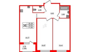 Квартира в ЖК UP-квартал Воронцовский, 2 комнатная, 71.93 м², 8 этаж
