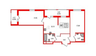 Квартира в ЖК Квартал «Воронцовский», 2 комнатная, 76.79 м², 12 этаж
