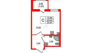 Квартира в ЖК Квартал «Воронцовский», студия, 24.91 м², 9 этаж