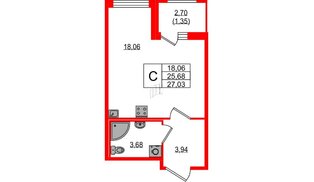 Квартира в ЖК UP-квартал Воронцовский, студия, 27.03 м², 2 этаж