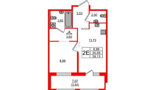 Квартира в ЖК Квартал «Воронцовский», 1 комнатная, 39.13 м², 11 этаж
