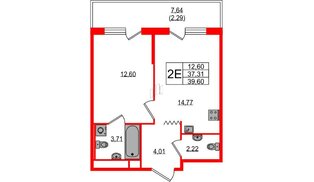 Квартира в ЖК Квартал «Воронцовский», 1 комнатная, 39.6 м², 3 этаж