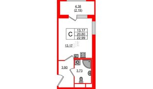 Квартира в ЖК Квартал «Воронцовский», студия, 22.99 м², 2 этаж