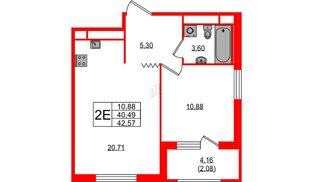 Квартира в ЖК Квартал «Воронцовский», 1 комнатная, 42.57 м², 9 этаж