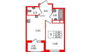 Квартира в ЖК Квартал «Воронцовский», 1 комнатная, 33.55 м², 8 этаж