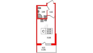Квартира в ЖК Квартал «Воронцовский», студия, 23.89 м², 3 этаж
