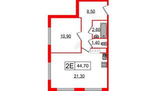 Апартаменты в ЖК Апарт-отель «Начало», 1 комнатные, 44.7 м², 9 этаж