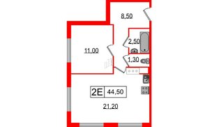 Апартаменты в ЖК Апарт-отель «Начало», 1 комнатные, 44.5 м², 10 этаж