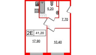 Апартаменты в ЖК Апарт-отель «Начало», 1 комнатные, 41.2 м², 2 этаж