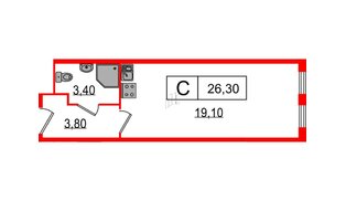 Апартаменты в ЖК Апарт-отель «Начало», студия, 26.3 м², 5 этаж