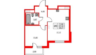 Квартира в ЖК «Лето», 1 комнатная, 38.21 м², 10 этаж