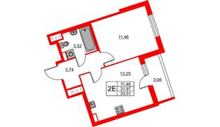 Квартира в ЖК «Лето», 1 комнатная, 33.51 м², 14 этаж