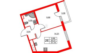 Квартира в ЖК Лето, 1 комнатная, 31.19 м², 4 этаж