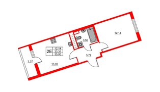Квартира в ЖК «Лето», 1 комнатная, 35 м², 8 этаж