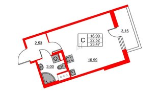 Квартира в ЖК «Лето», студия, 23.47 м², 13 этаж