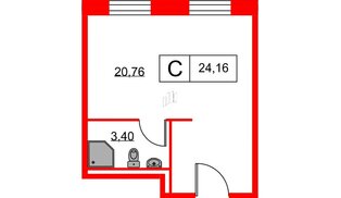 Апартаменты в ЖК Вольта, студия, 24.16 м², 3 этаж