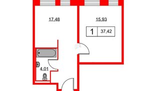 Апартаменты в ЖК Вольта, 1 комнатные, 37.42 м², 11 этаж