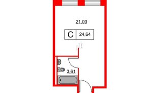 Апартаменты в ЖК Вольта, студия, 24.64 м², 13 этаж