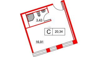 Апартаменты в ЖК Вольта, студия, 20.34 м², 8 этаж
