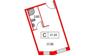 Апартаменты в ЖК Вольта, студия, 21.55 м², 14 этаж