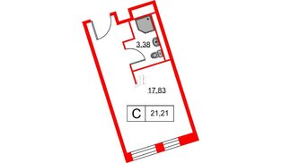 Апартаменты в ЖК Вольта, студия, 21.21 м², 14 этаж
