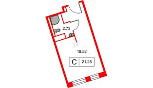 Апартаменты в ЖК Вольта, студия, 21.25 м², 14 этаж