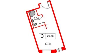 Апартаменты в ЖК Вольта, студия, 20.78 м², 14 этаж