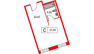 Апартаменты в ЖК Вольта, студия, 27.59 м², 2 этаж