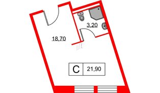 Апартаменты в ЖК Вольта, студия, 21.9 м², 7 этаж