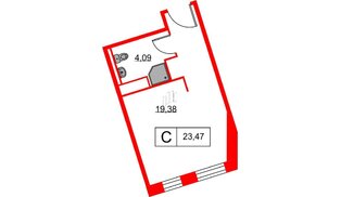 Апартаменты в ЖК Вольта, студия, 23.47 м², 14 этаж