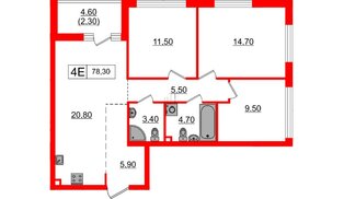Квартира в ЖК А101 Всеволожск, 3 комнатная, 78.3 м², 2 этаж