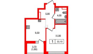 Квартира в ЖК «А101 Всеволожск», 1 комнатная, 33.1 м², 8 этаж