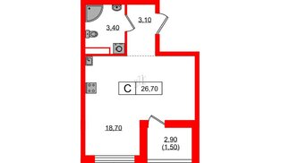 Квартира в ЖК А101 Всеволожск, студия, 26.7 м², 11 этаж