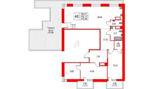 Квартира в ЖК TALENTO, 2 комнатная, 118.05 м², 7 этаж