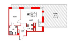 Квартира в ЖК TALENTO, 1 комнатная, 58.86 м², 8 этаж