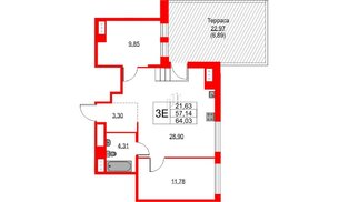 Квартира в ЖК TALENTO, 2 комнатная, 64.03 м², 8 этаж